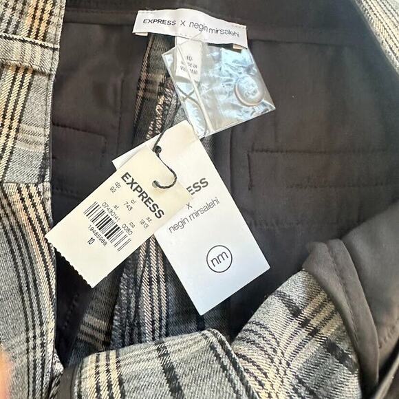 Express x Negin Mirsalehi Plaid Trousers Pants Gray Size 10 Academia Straight - Picture 7 of 9